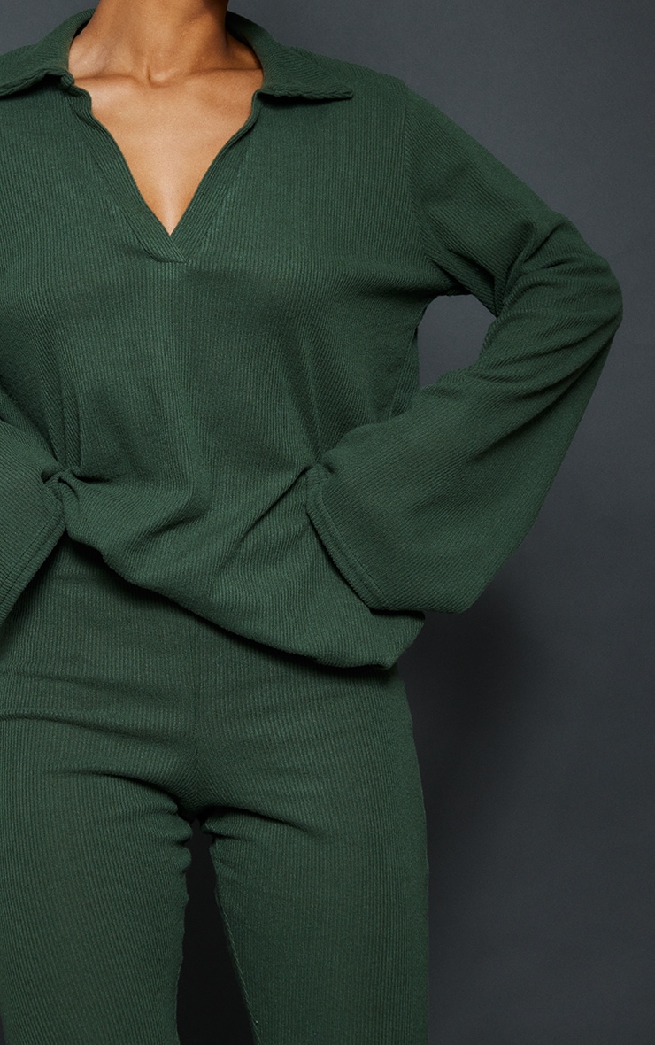 Women Khaki Rib Short Sleeves Top main image 0