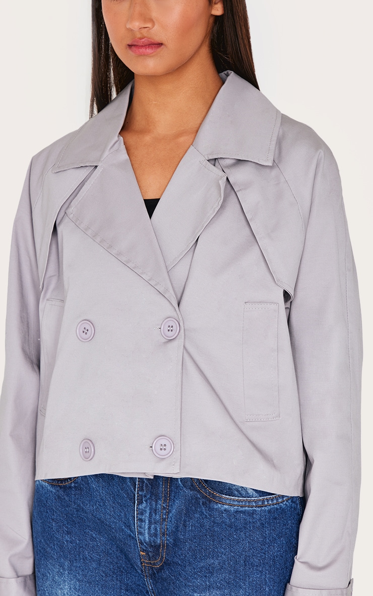 Grey Cropped Storm Flap Detail Trench Coat | Outerwear