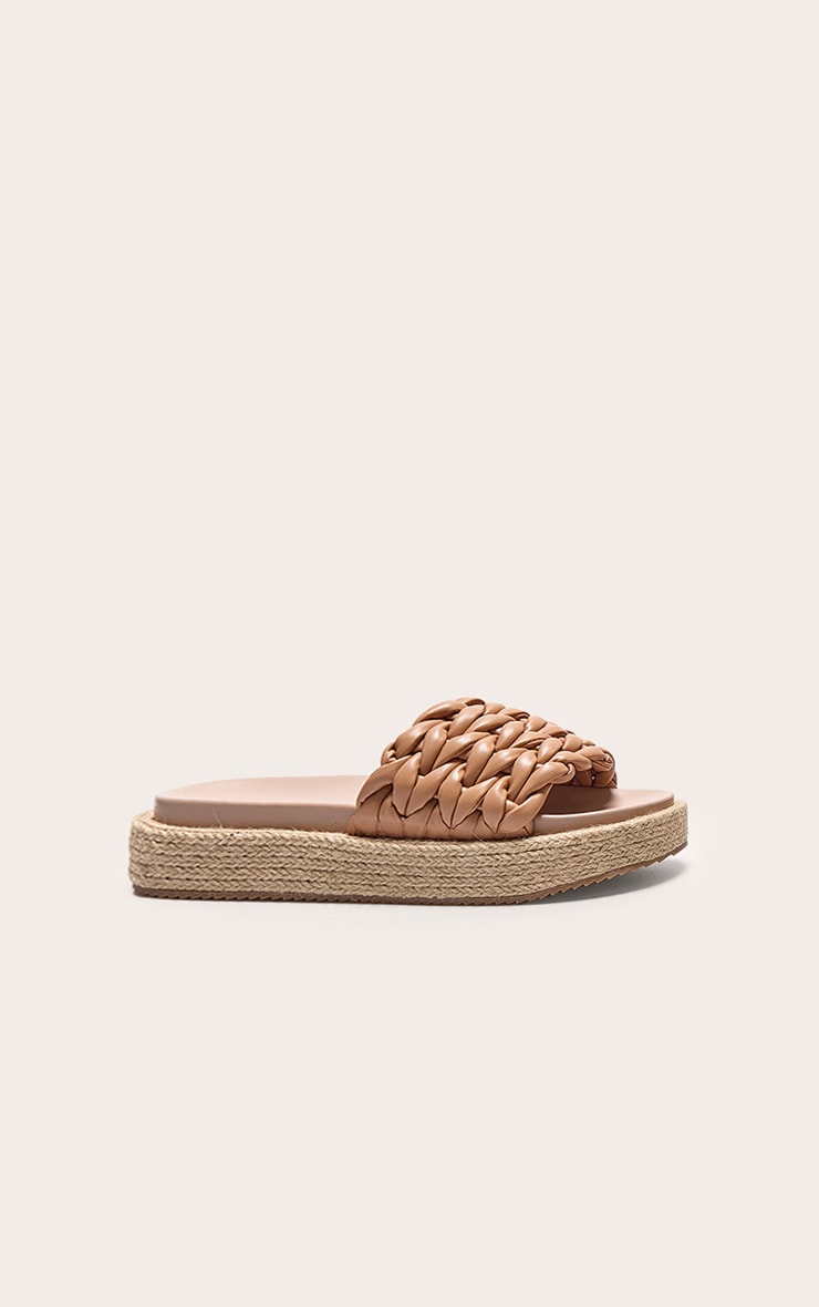 Tan Pu Woven Round Toe Platform Chunky Espadrille Sandals