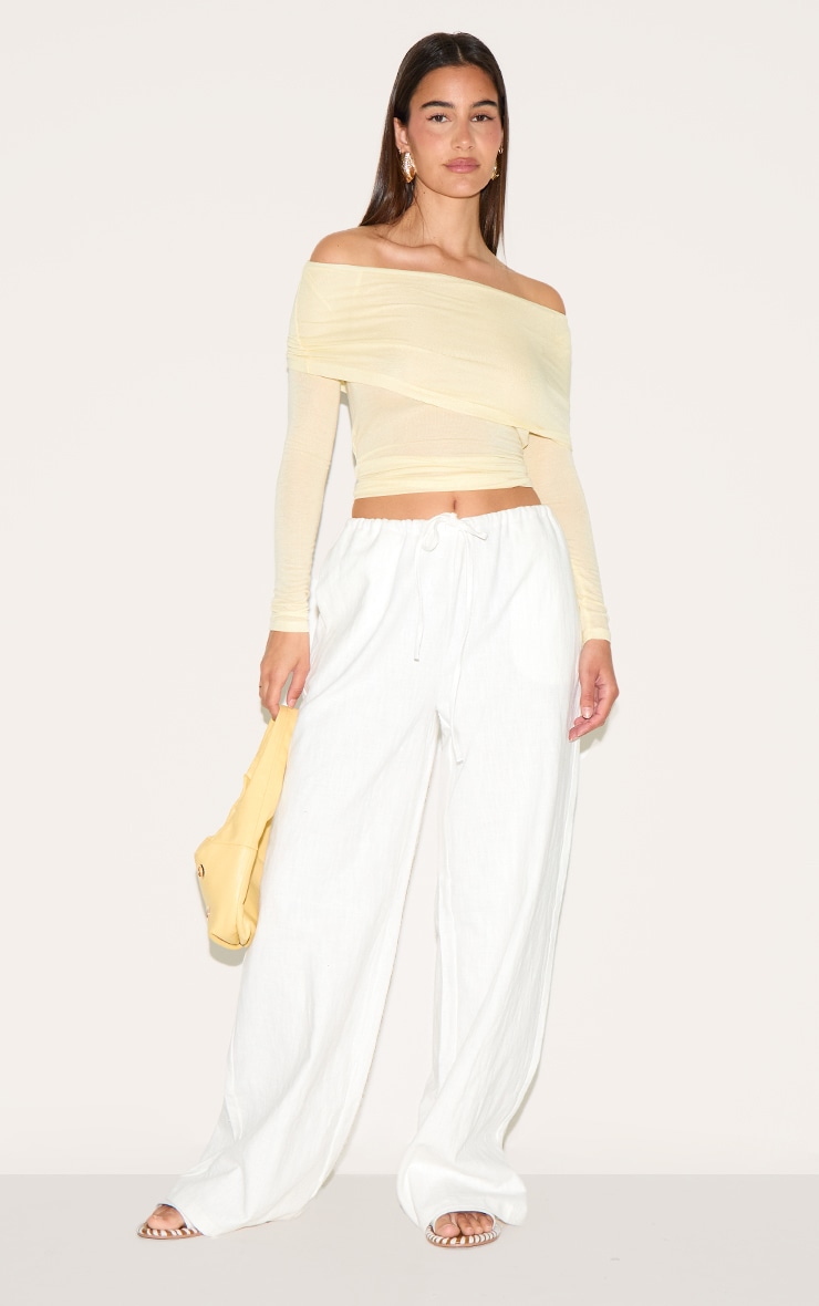 Lemon Sheer Soft Touch Fold Over Detail Bardot Long Sleeve Top image 3
