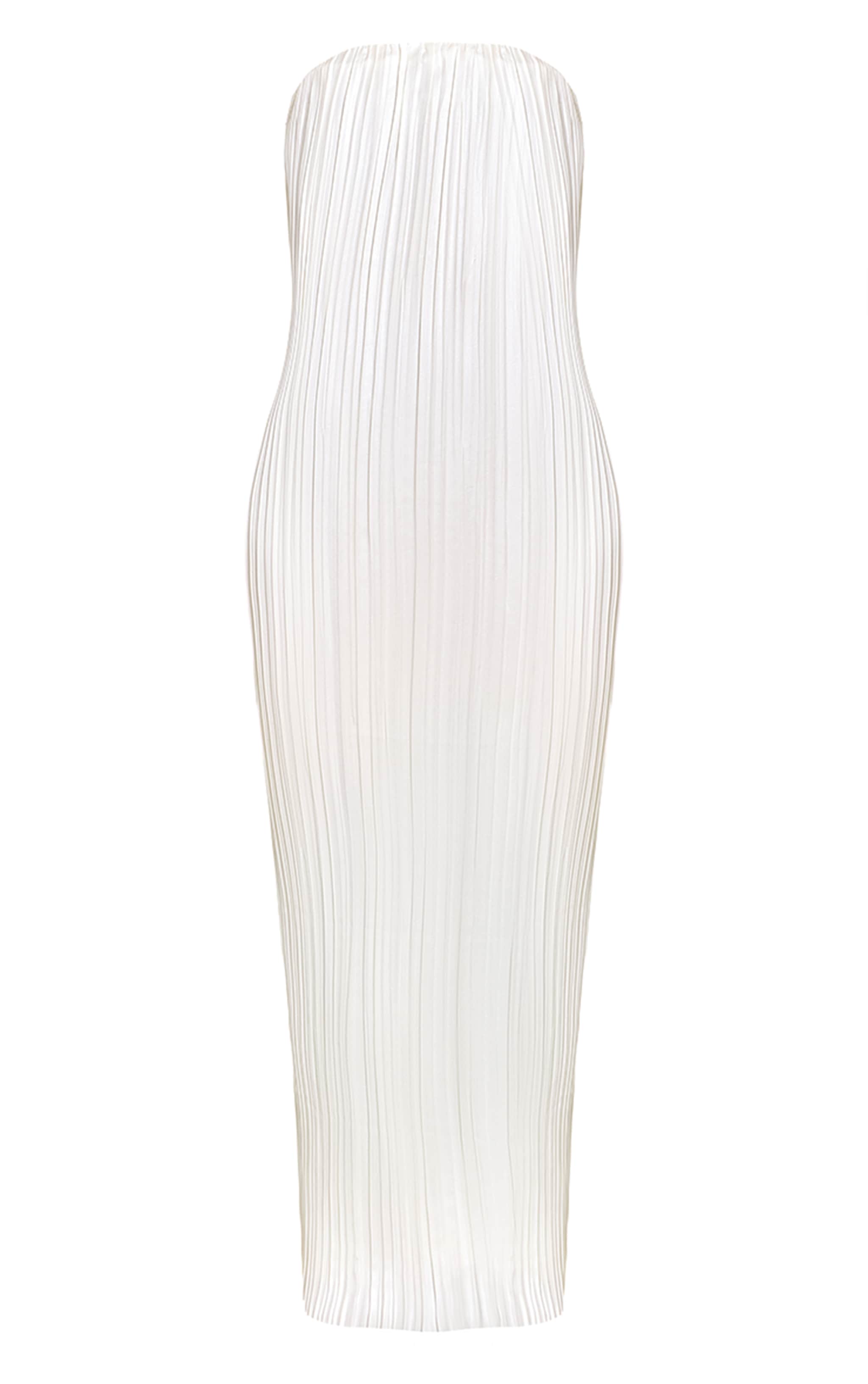 PLT Label Ivory Plisse Satin Column Bandeau Maxi Dress image 5