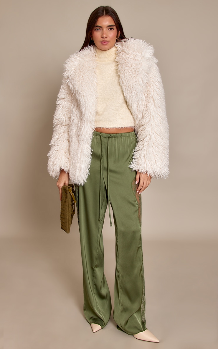 Dark Olive Satin Lace Drawstring Pants image 3