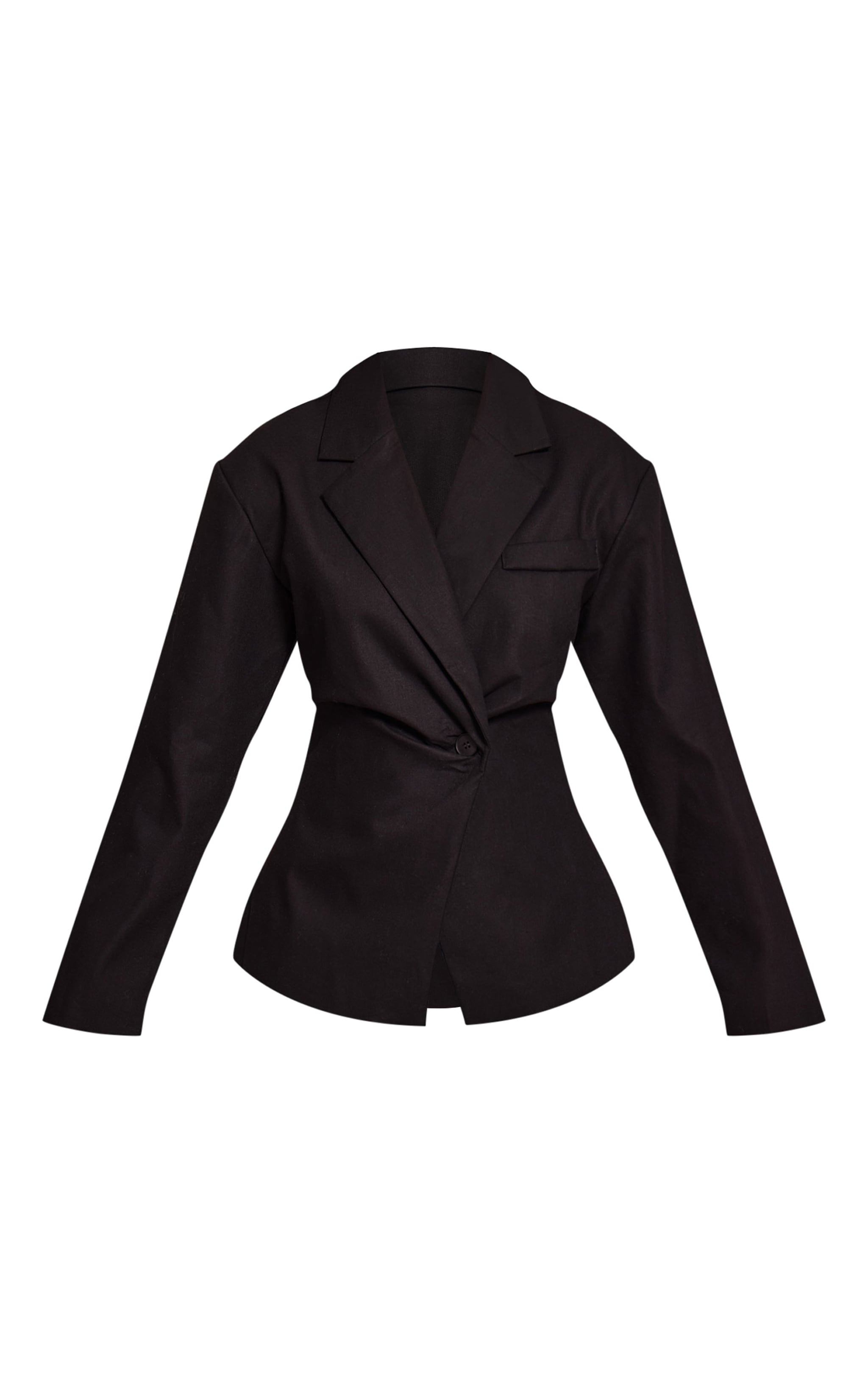 Petite Black Woven Cinched Waist Blazer image 5