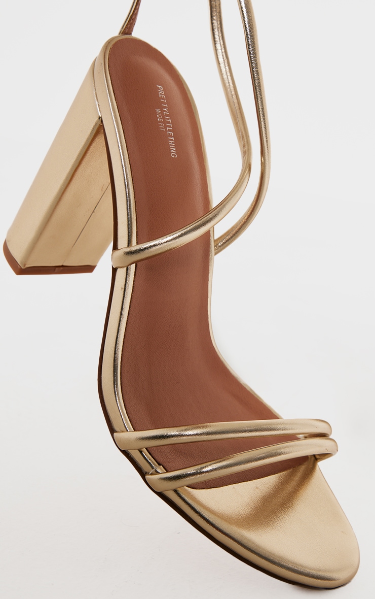 Gold Wide Fit PU Point Toe Strappy Block Heeled Sandals image 3