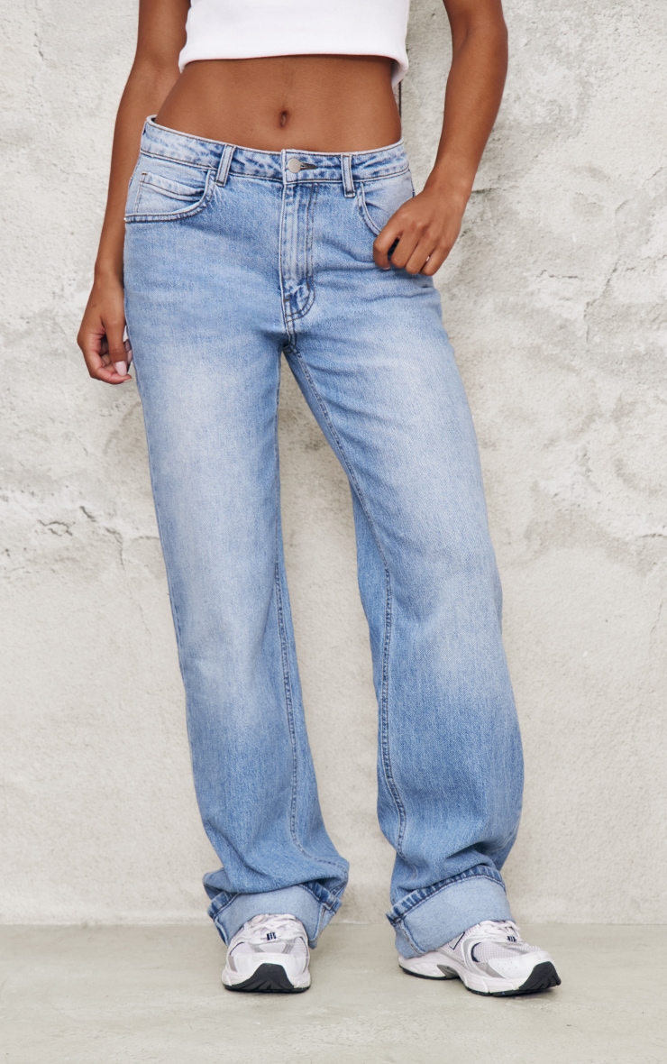 Mid Blue Wash Turn Up Hem Jeans image 2