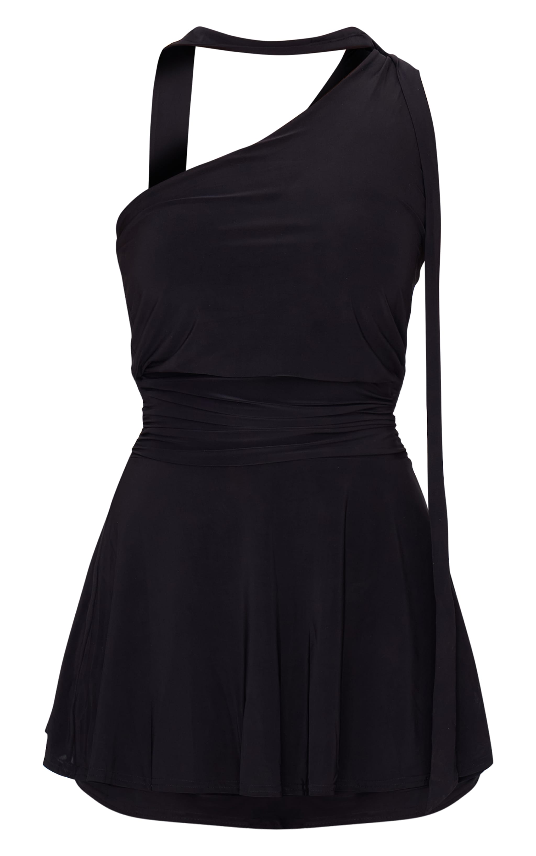 Black Double Slinky Neck Tie Shift Dress image 5