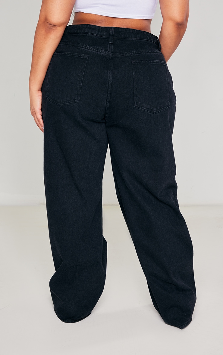 Plus Black High Waist Faded Boyfriend Jeans image 3