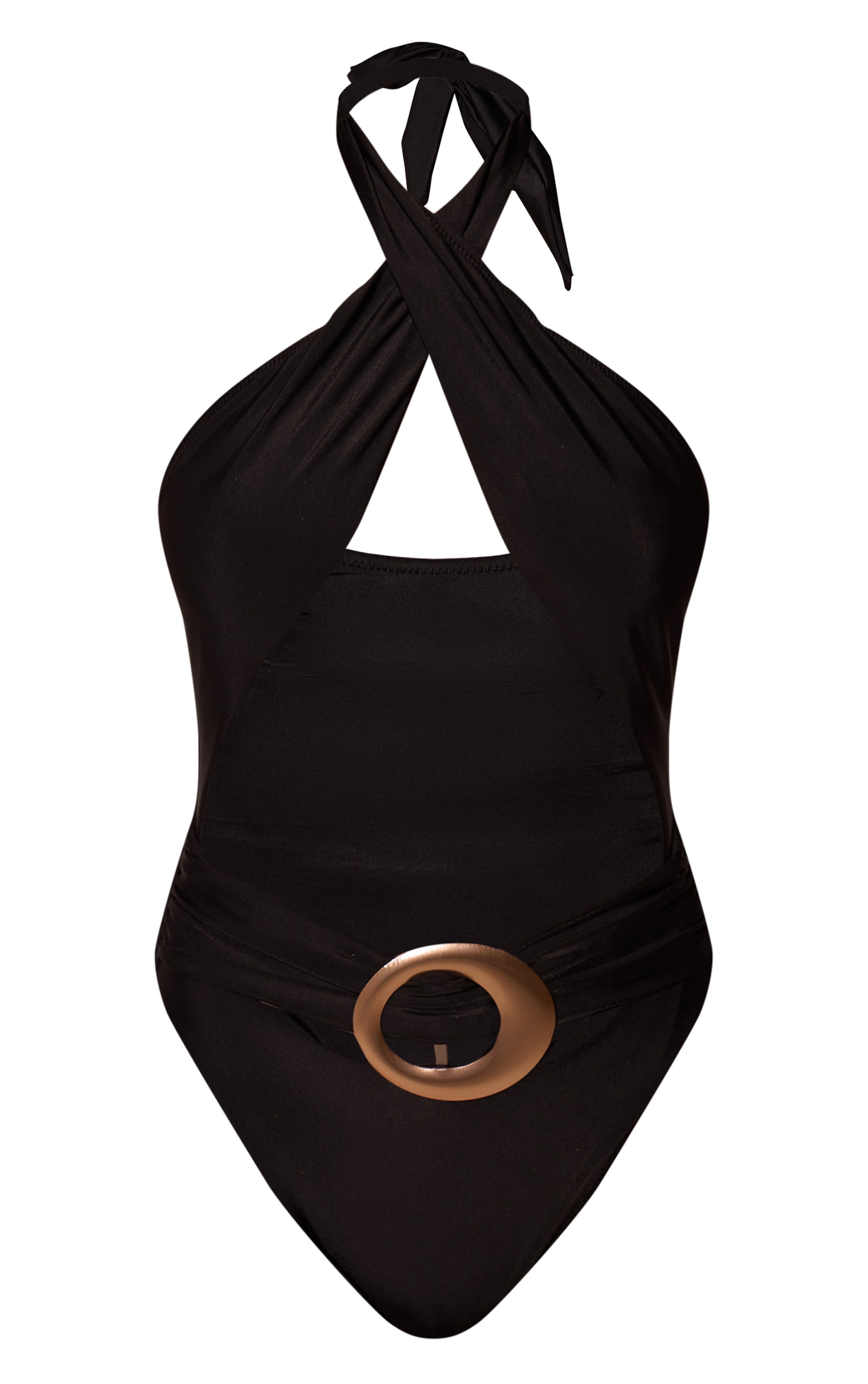 Black Circle Trim Halter Neck Swimsuit image 5