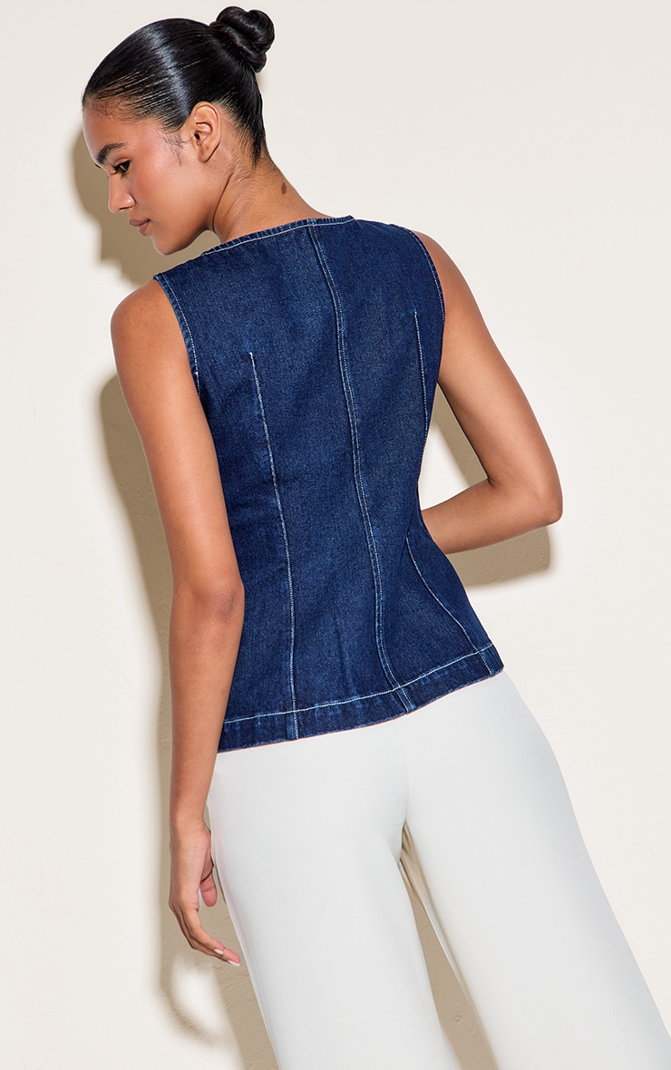 Top en jean indigo sans manches à zip image 2