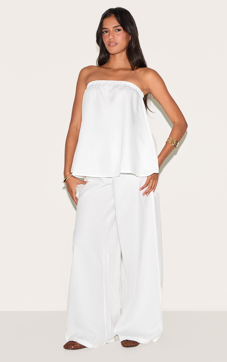 White Woven Mid Rise Wide Leg Pants image 1