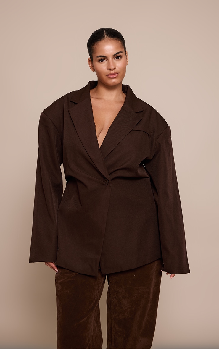 Plus Chocolate Tailored Cinched Waist Blazer image 4