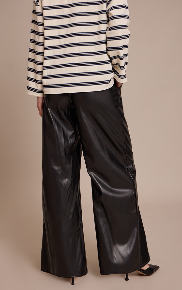 Black Pleated Faux Leather Pants image 3
