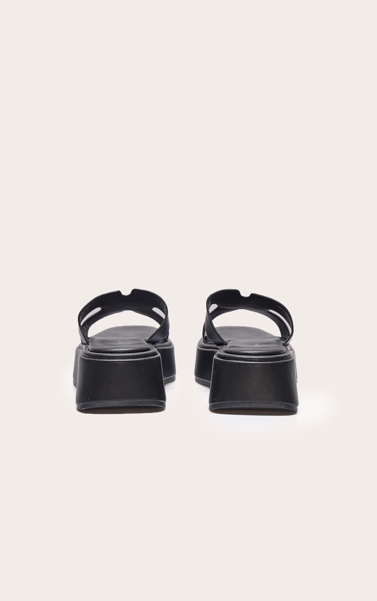 Black Pu Strap Round Toe Flatform Sandals image 3