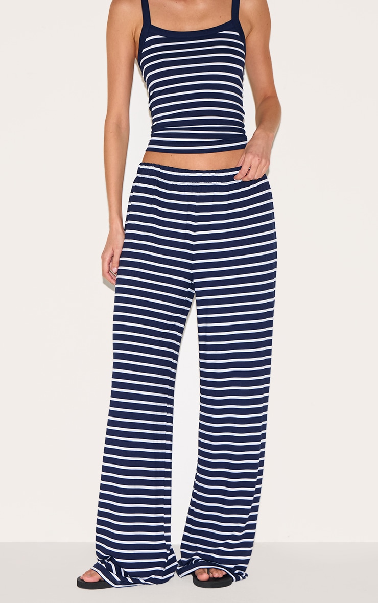 Navy Striped Wide Leg Pants image 2