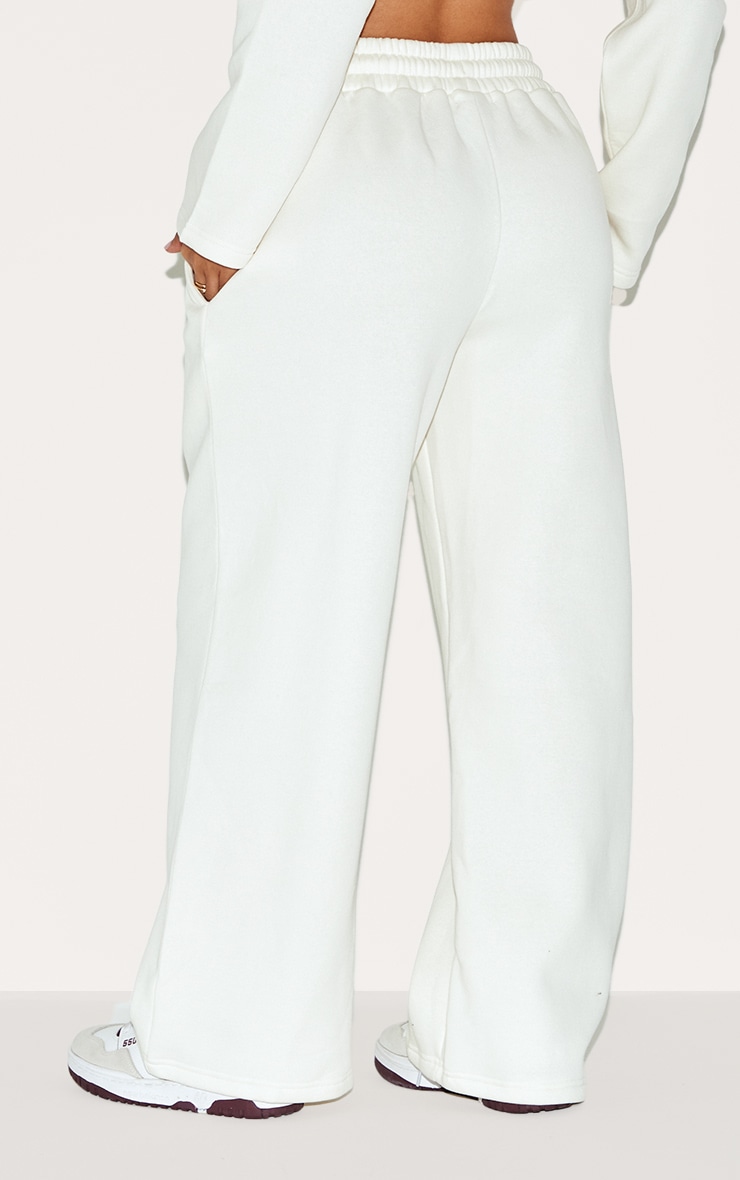Petite Cream Wide Leg Elastic Waist Drawstring Track Pants image 3
