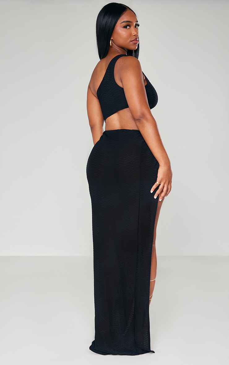 Shape Black Sheer Textured One Shoulder Split Midaxi Dress image 2