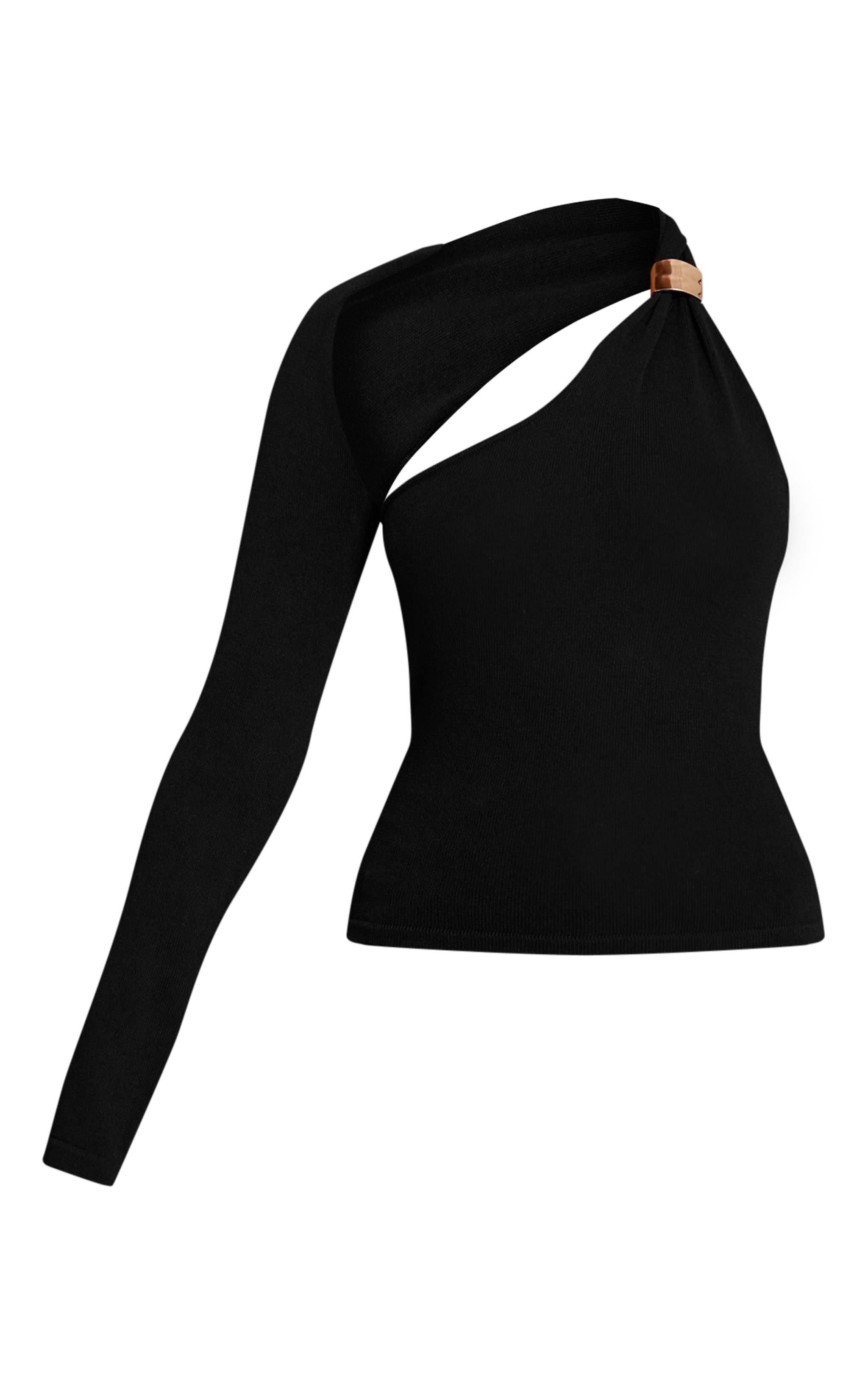 Top en maille tricot noire à épaule unique et empiècement image 5