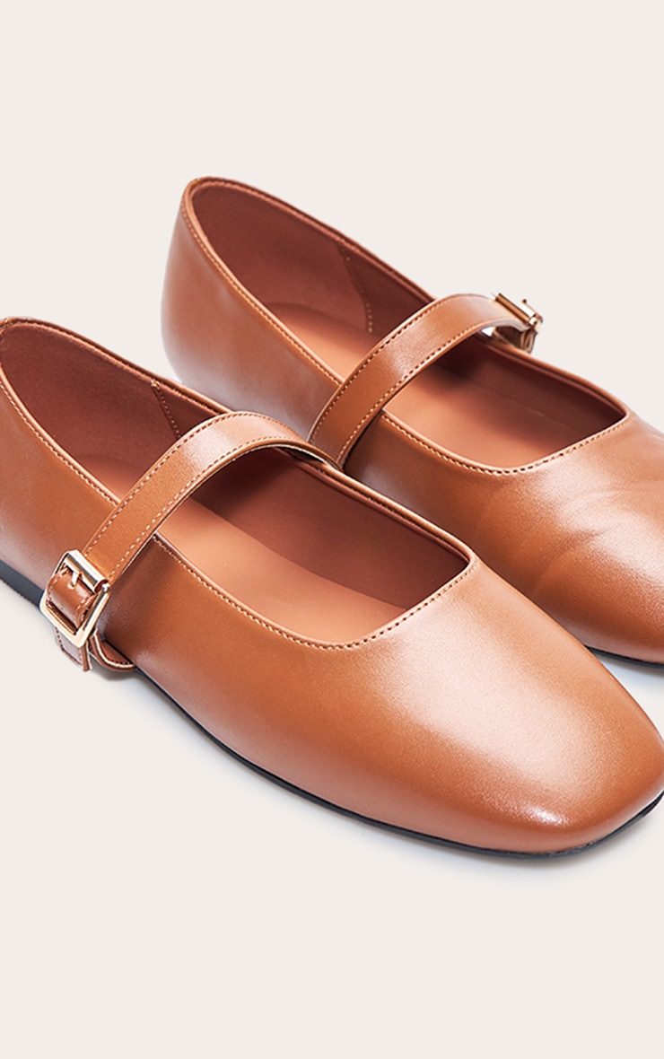 Camel Faux Suede Square Toe Buckle Ballet Flats image 5