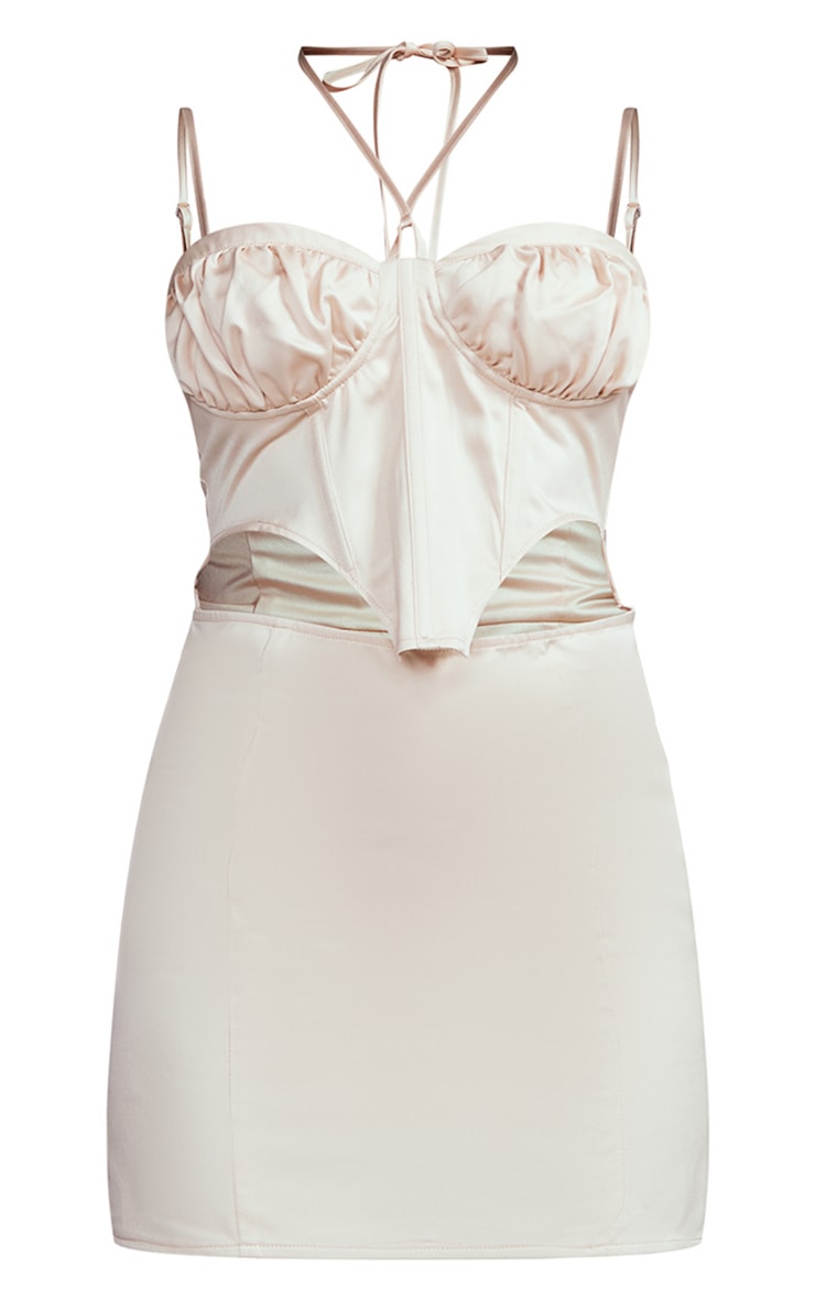 Champagne Corset Halter Tie Cut Out Bodycon Dress Dresses PLT KSA