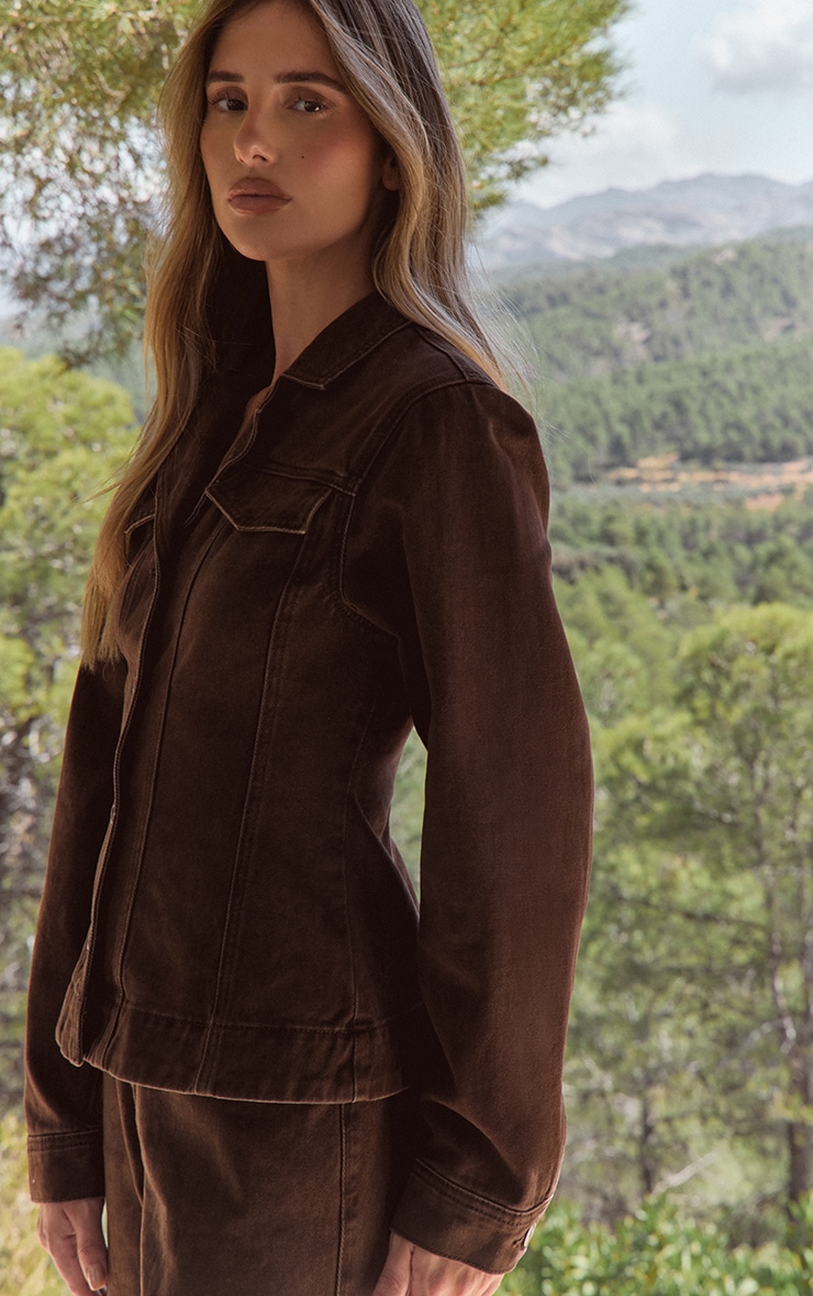 Dark Chocolate Cinched Waist Denim Blazer image 4