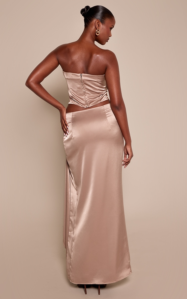 Taupe Satin Trim Detail Maxi Skirt image 3