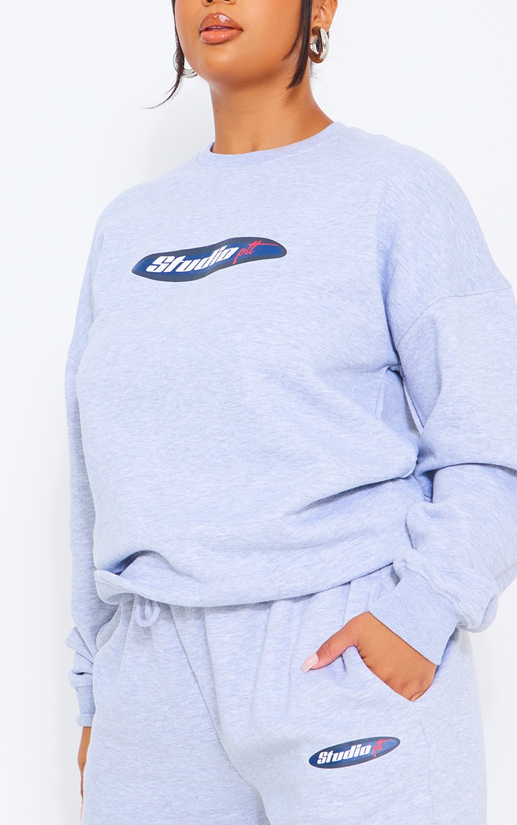 PRETTYLITTLETHING Plus Grey Marl Embroidered Studio Joggers image 4