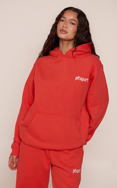 Red PLT Sport Cotton Fleece Oversized Pull Over Hoodie