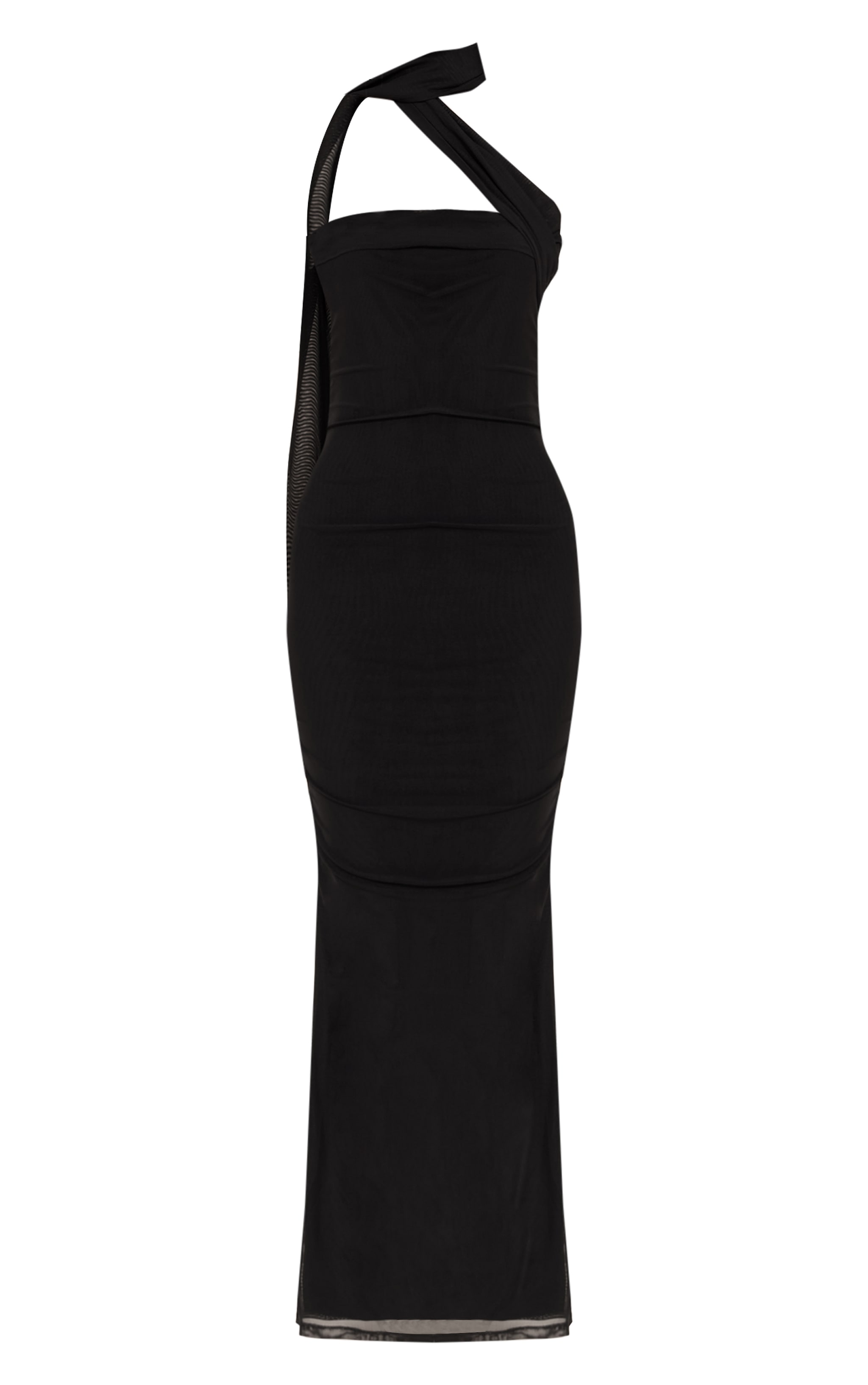 Black Mesh Over Lay Scarf Detail Maxi Dress image 5