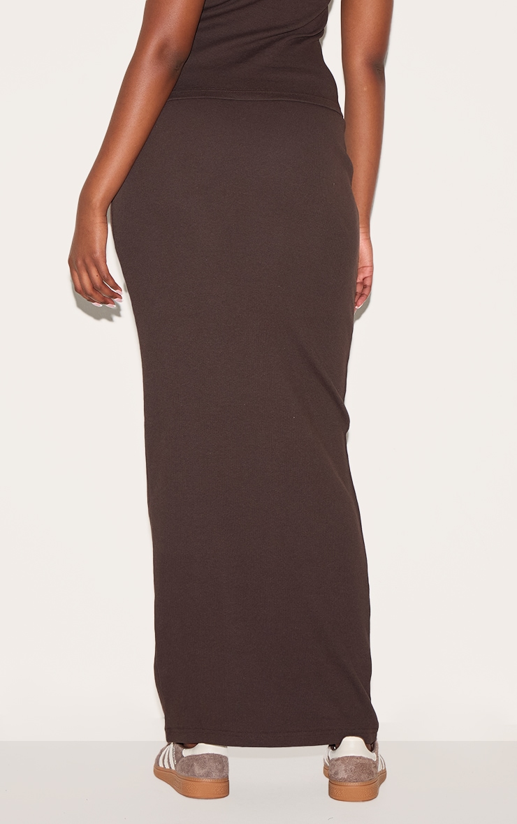 Chocolate Ribbed Maxi Mid Rise Skirt image 3