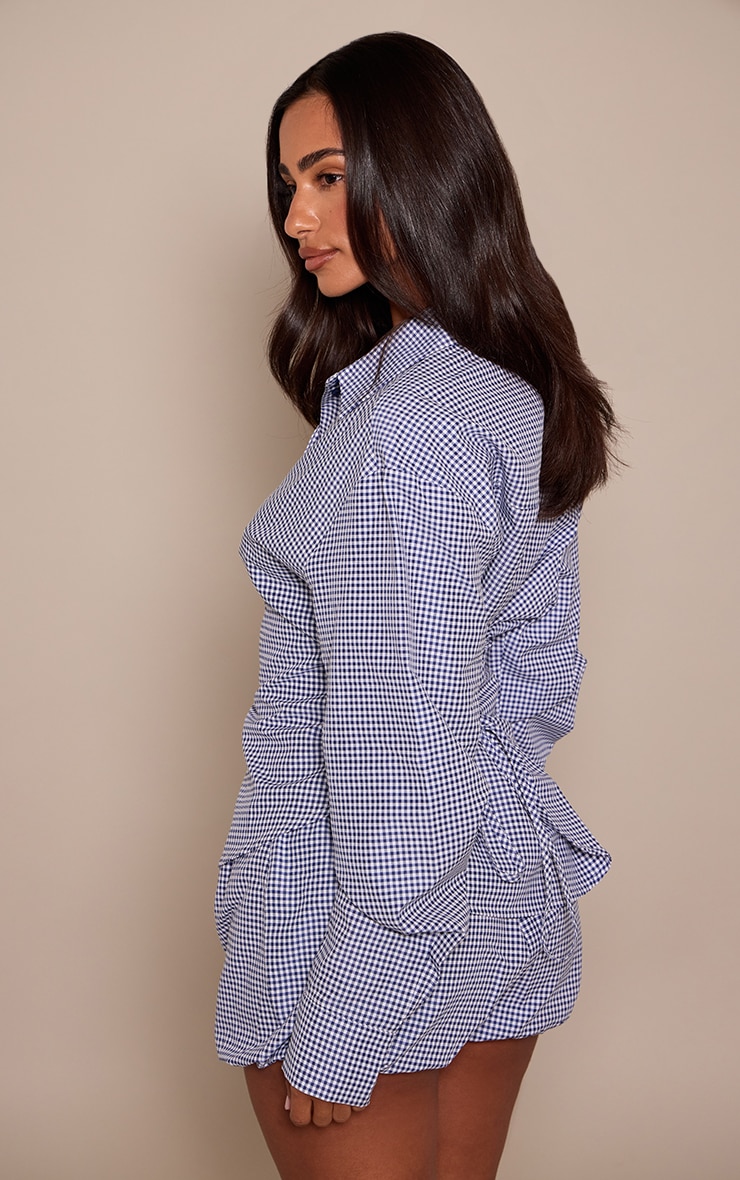 Petite Navy Check Tie Back Cinched Shirt  image 2