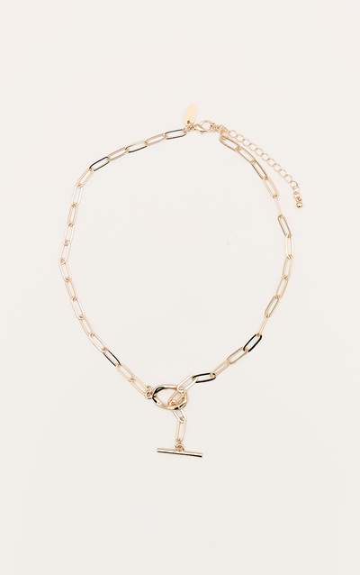 Gold Link Chain T-bar Necklace