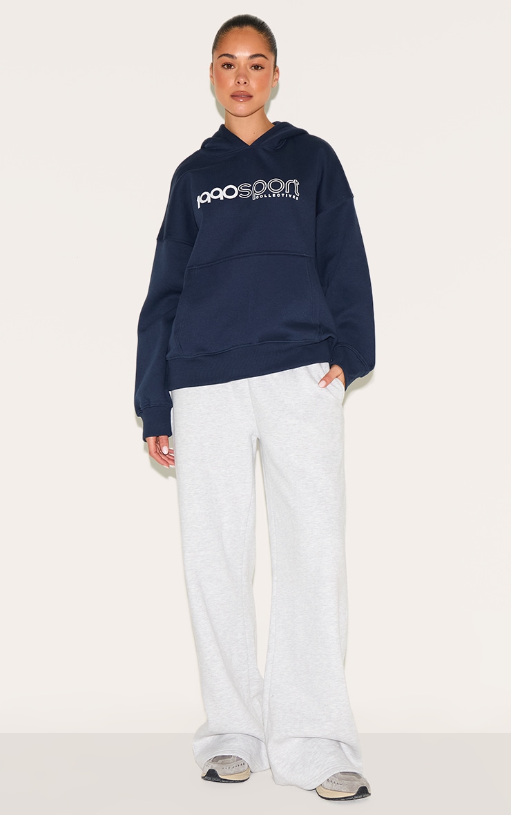 Navy Sports Puff Print Oversize Hoodie image 3
