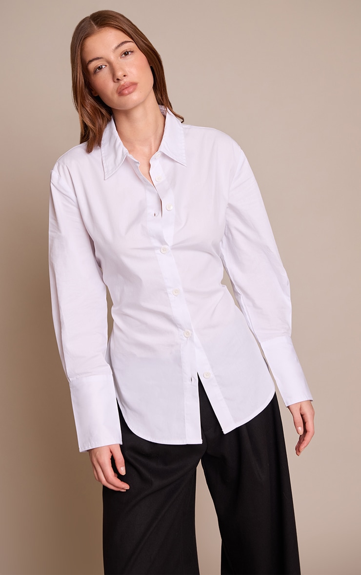 White Fitted Tie Back Deep Cuff Shirt image 2