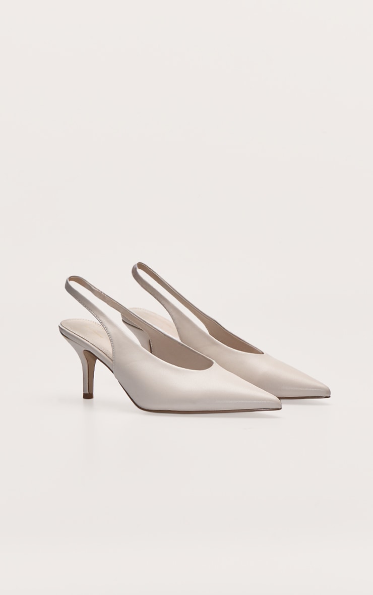 Cream PU High Vamp Mid Heel Sling Back Courts image 3