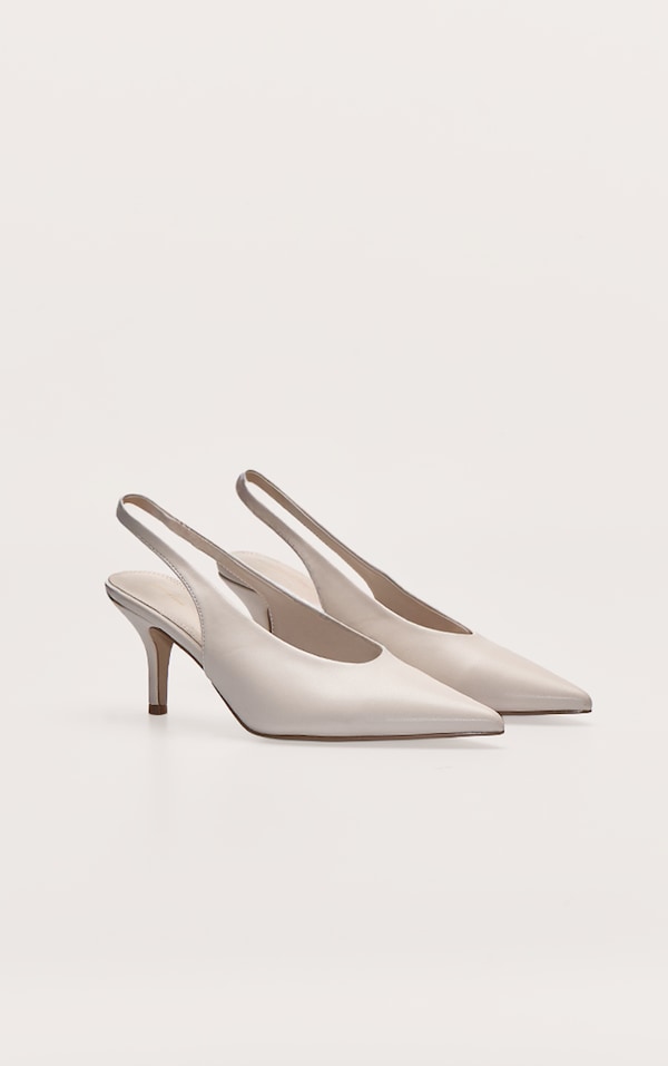 Cream PU  High Vamp Mid Heel Sling Back Courts