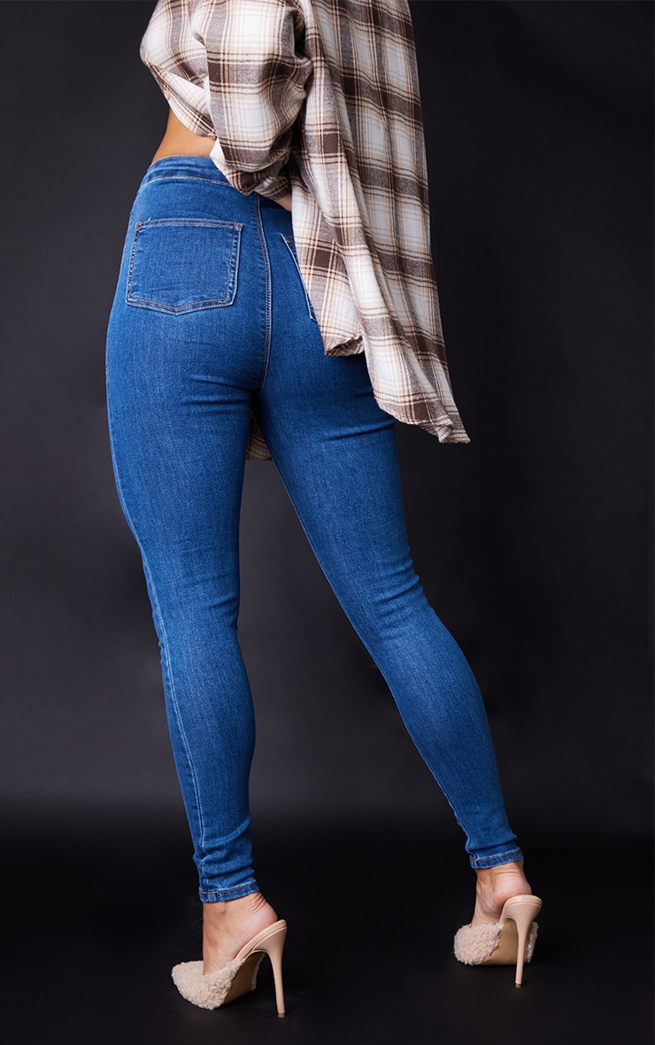 PRETTYLITTLETHING L30 Mid Blue Disco Skinny Jeans image 3