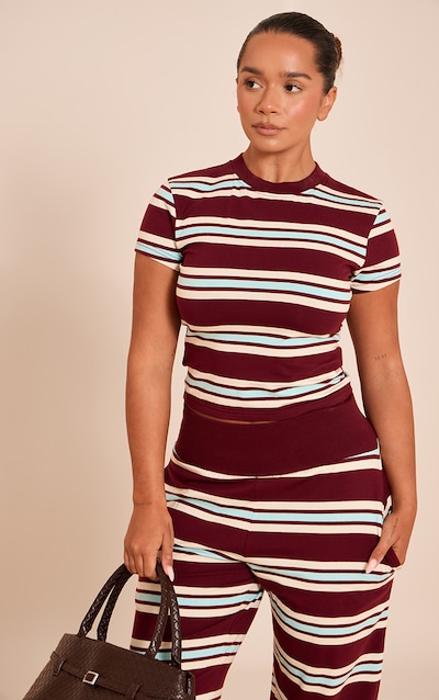 Shape Burgundy Striped Long Line T-shirt