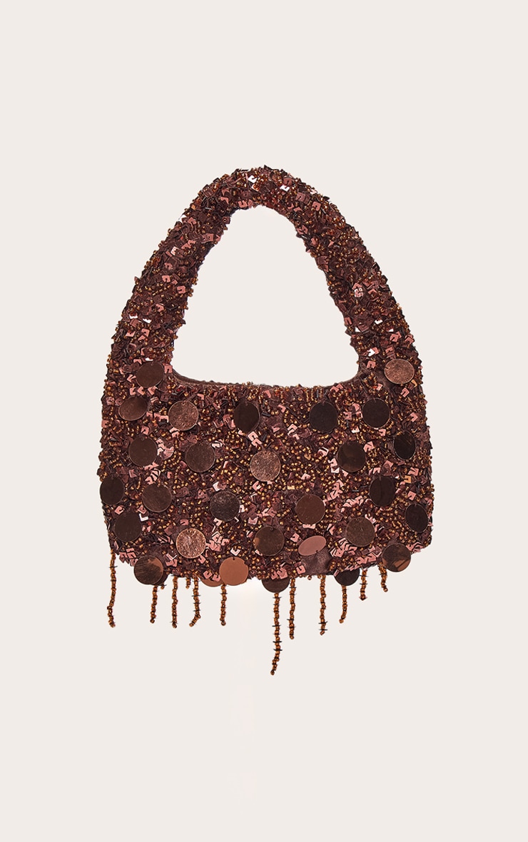 Mini sac à main bronze à sequins et franges image 3