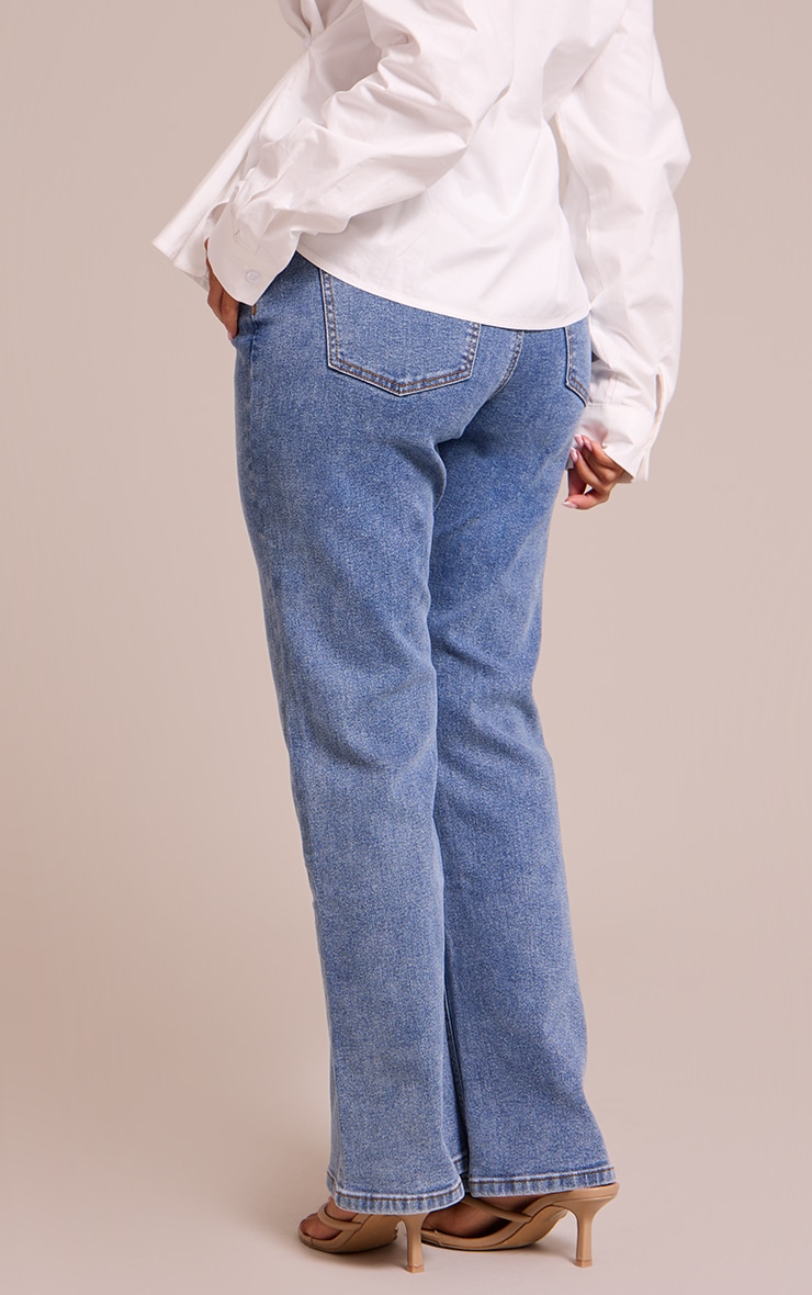 Petite Mid Blue High Waisted Denim Bootcut Jeans image 3