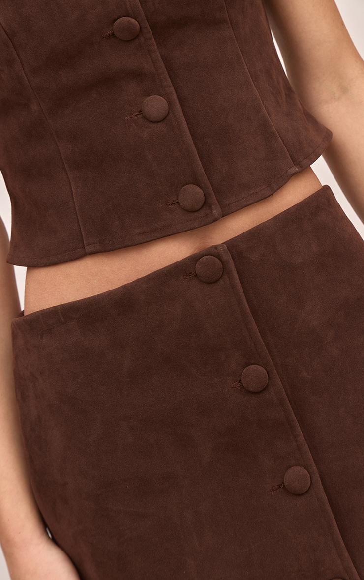 Dark Brown Faux Suede Button Through Mini Skirt image 5