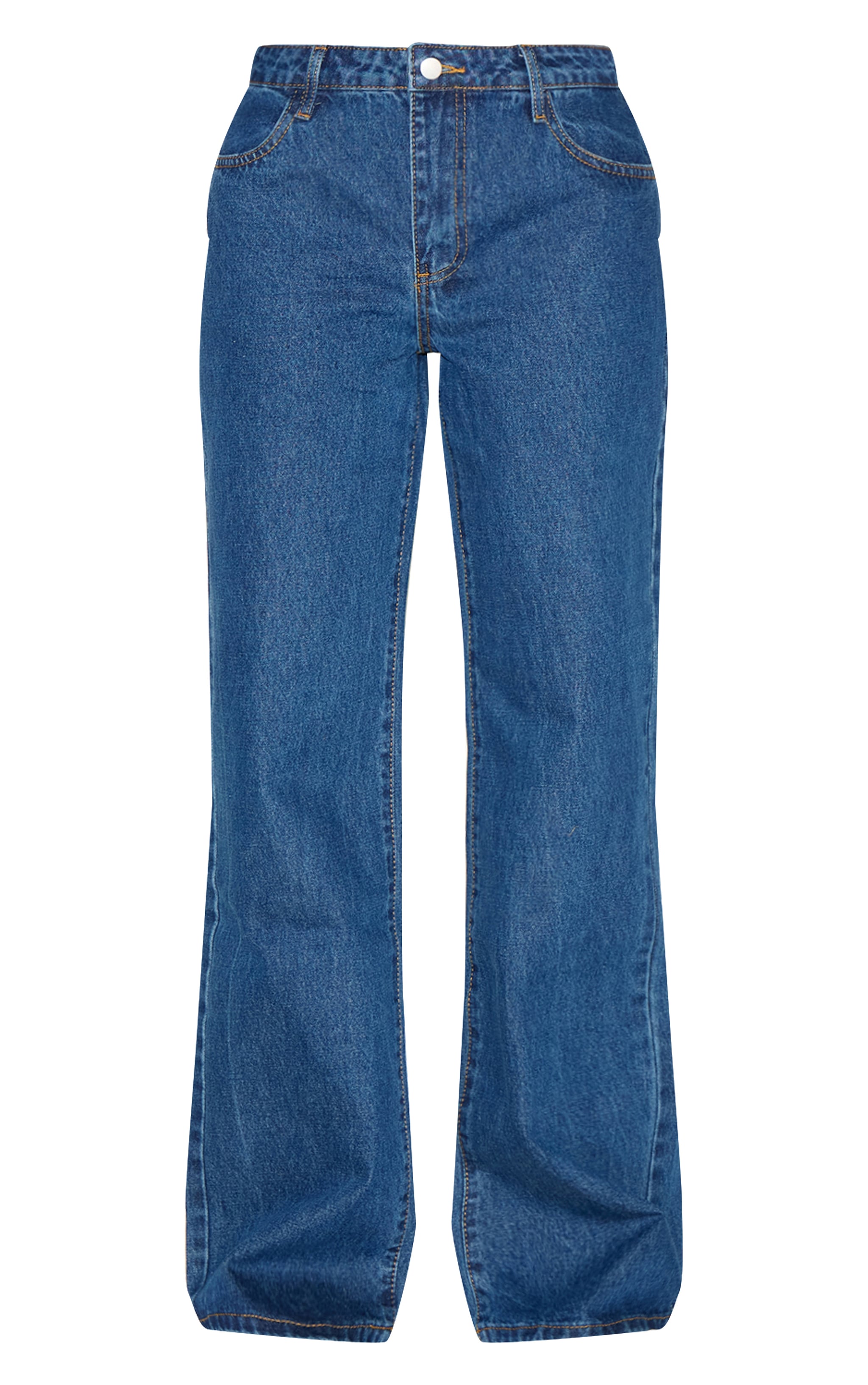 Dark Blue Mid Waist Straight Leg Jeans image 5