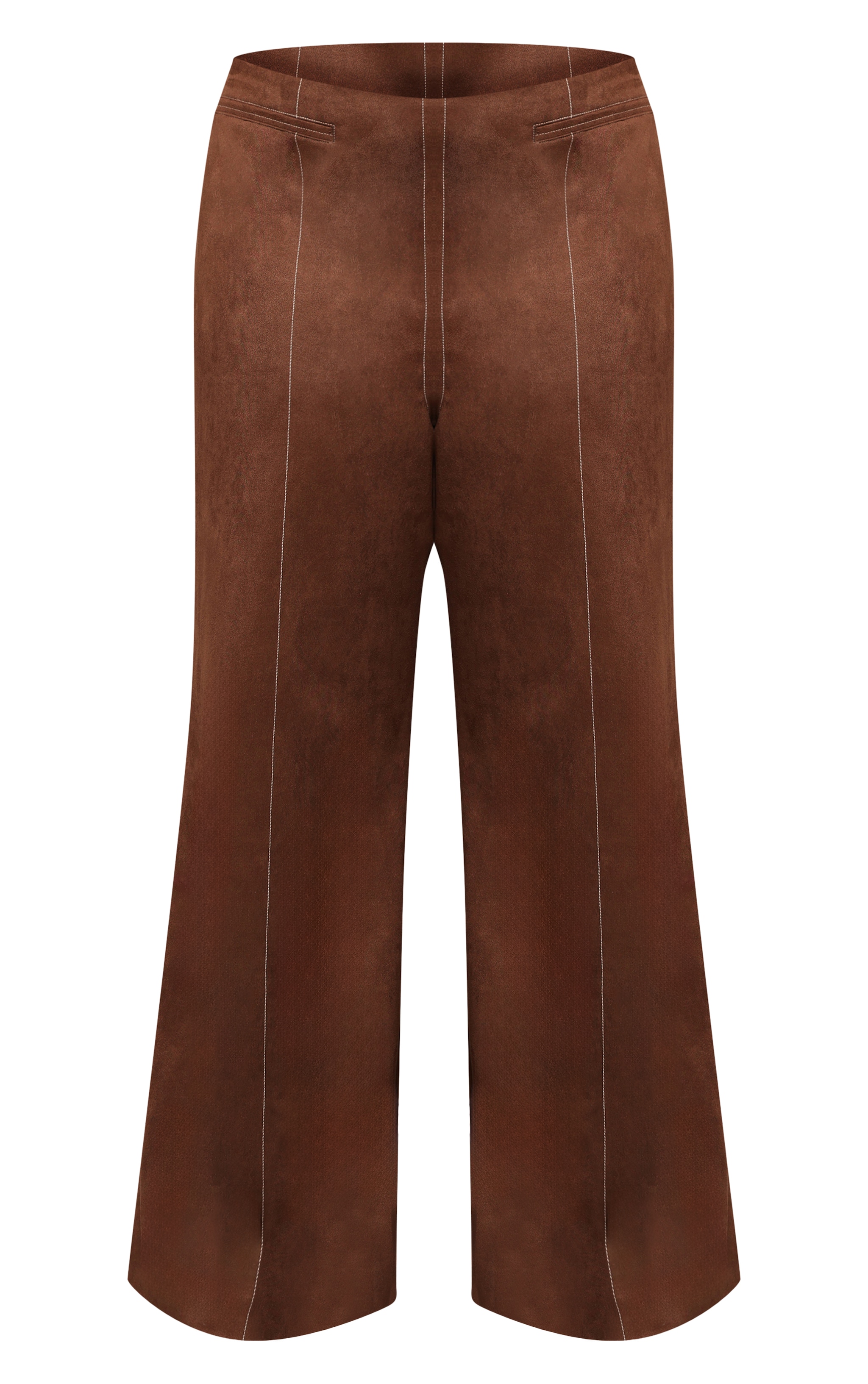 Plus Chocolate Suede Contrast Stitch Straight Leg Pant image 5