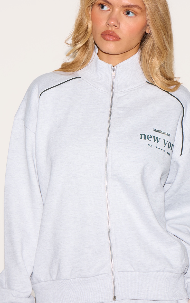 Ash Grey Premium Piping Detail High Neck Zip Through Sweatshirt image 4