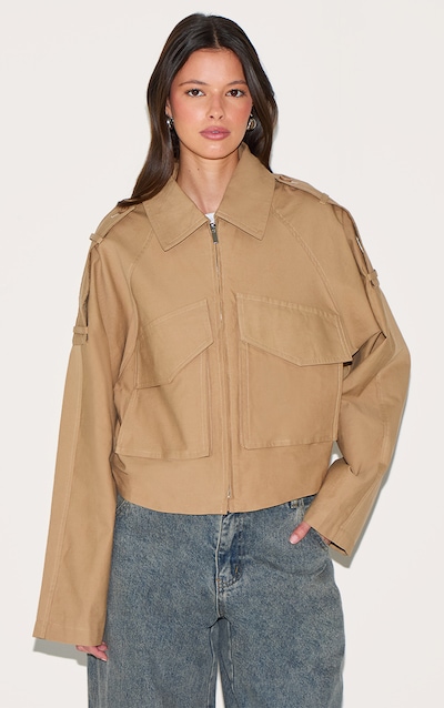 Veste courte camel à détails trench et zip