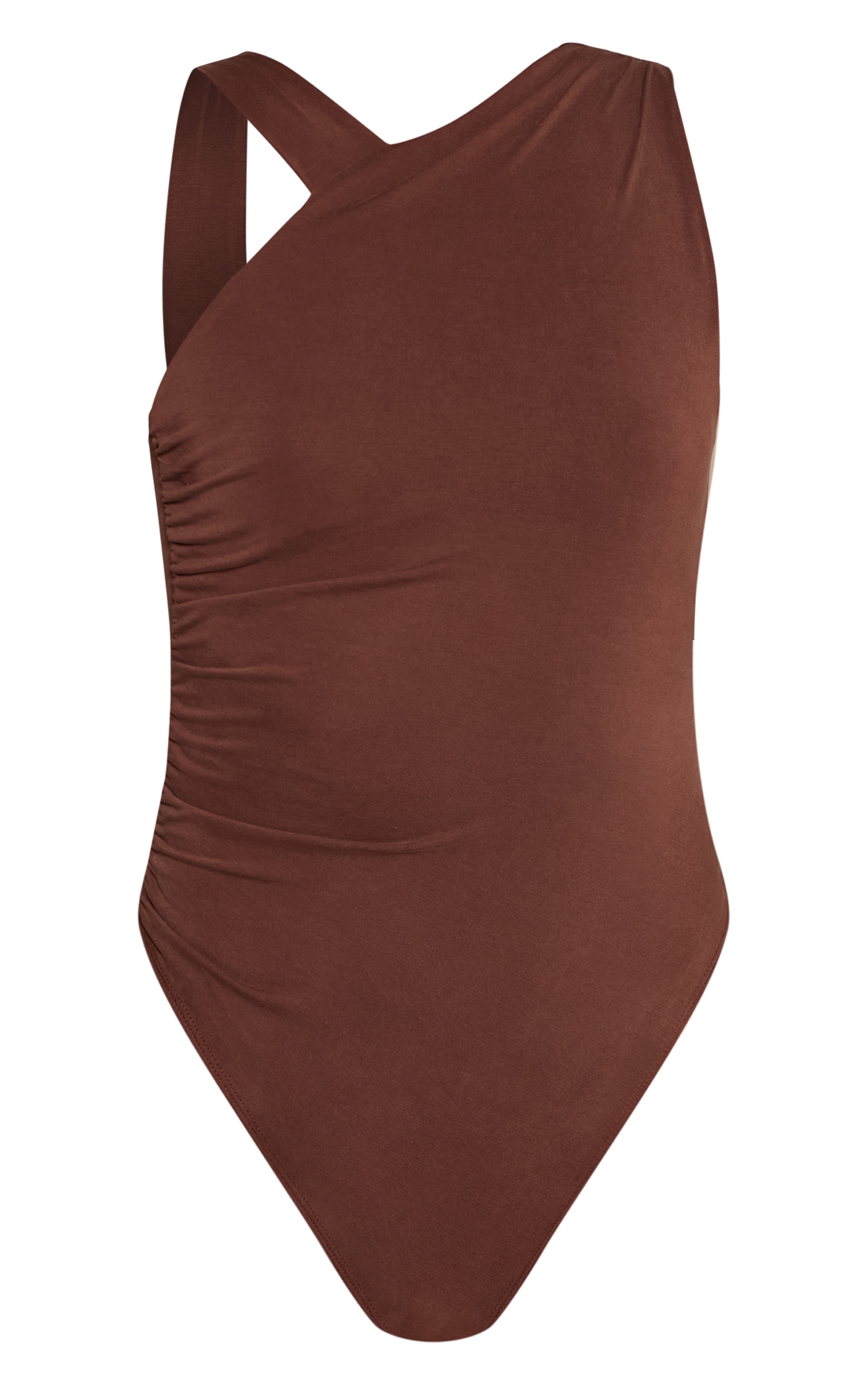 Chocolate Modal Asymmetric Strap Ruched Bodysuit image 5
