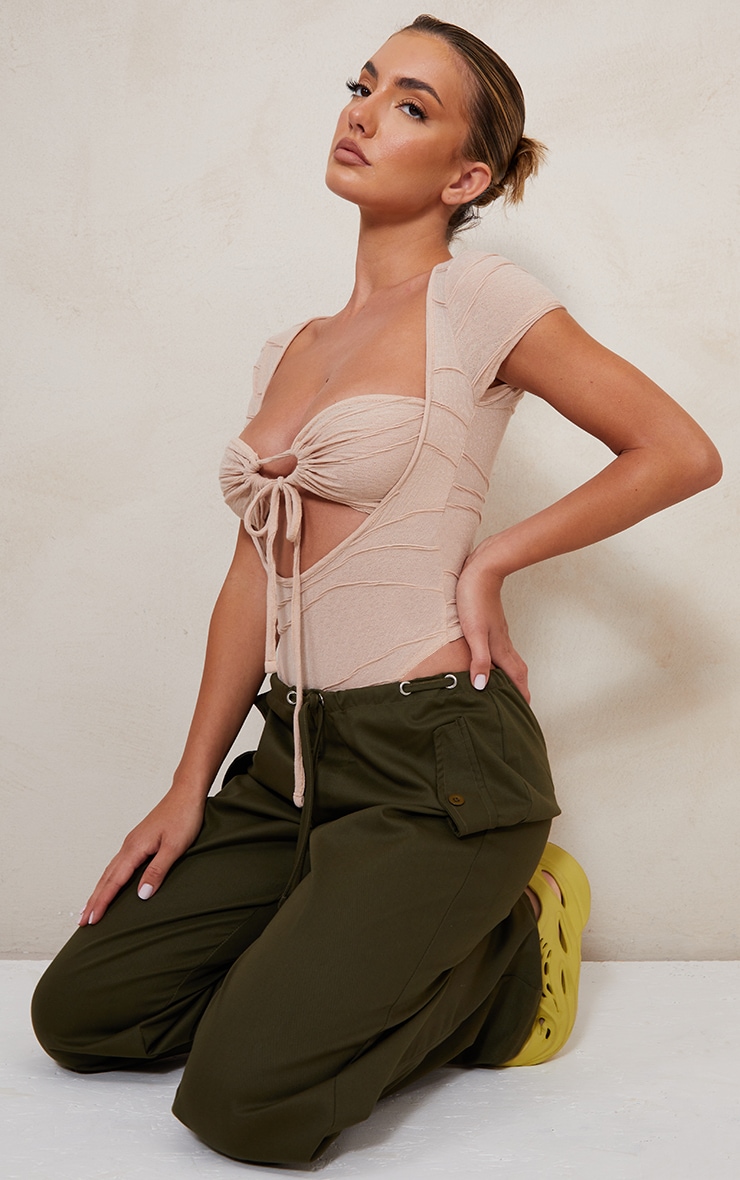 Stone Textured Jersey Tie Front Short Sleeve Bodysuit
