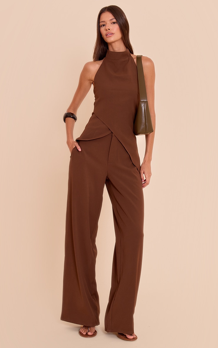 Pantalon de tailleur tissé droit chocolat image 1