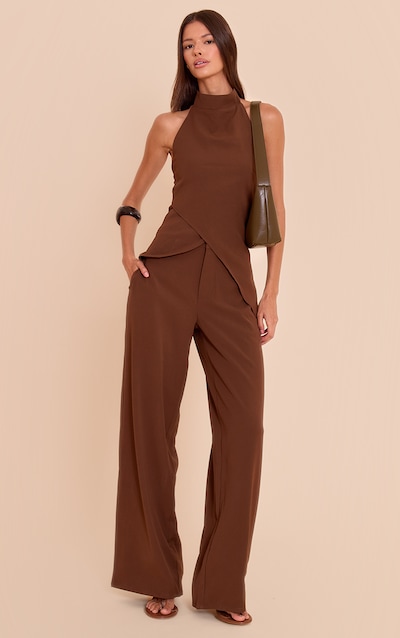 Chocolate Woven Tailored Straight Leg Pant