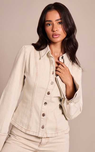 Petite Washed Stone Long Sleeve Fitted Denim Shirt