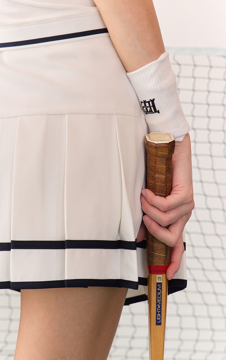 White Contrast Stripe Box Pleat Mini Skirt image 5